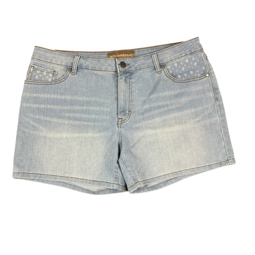Bit & Bridle Light Wash Jean Shorts w/ White‎ Stencil Pattern on Pockets Size 16
